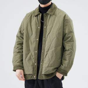 Áo Khoác Cotton Nam Dáng Rộng Mùa Đông 2025 Mới Về Cổ Bẻ Lót Lông Cừu Ngắn Thời Trang Áo Khoác Ngoài