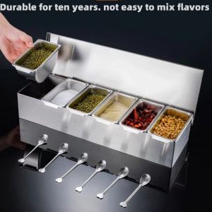 Stainless steel seasoning box Seasoning box with cover household kitchen reception hotel ice powder ingredient box with food commercial lattice
