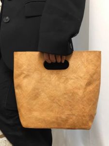 Retro Work Clothing Brown Packing Paper Womens Bag Large Capacity Satchel Tote Bag Washable 2023 New Arrival Minimalist Ins Style