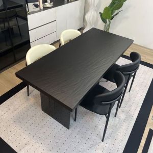 Modern Minimalist Floating Acrylic Rock Plate Dining Table Black Acrylic Legs Rectangle Shape Small Household Style Table