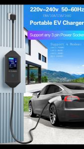 EV PHEV Car Charger Type 2 Portable Charger Color LED Screen 16A 13A 10A 8A 5 10 Meter 3 pin UK Socket (Ship From Selangor)