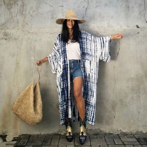 Hawaii Vacation Sun Protection Cardigan Exotic Style Loose Outer Wear Imitation Tie-Dye Striped Thin Coat Island Long Blouse