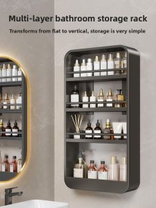 Bathroom Stainless Steel Wall Mounted Storage Shelf Toilet Washstand Cosmetics Cabinet No Drilling Required Hanging Shelf