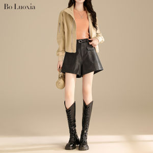 High Waist A-Line Wide Leg PU Leather Shorts Womens Outerwear Boot Pants Comfortable Casual Korean Style Commute Pants