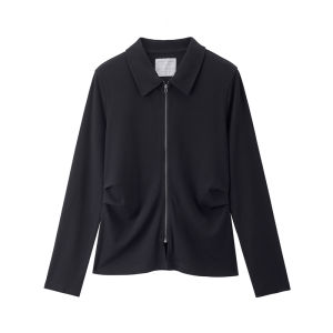 Giordano Knitted Slim Fit Long Sleeve Polo Shirt Zipper Collar Design Casual Fashion Womens Top Elegant Simple Style