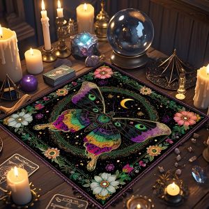 Moth Moon Mystic Pattern Tarot Tablecloth Altar & Board Game Mat Spiritual Home Decor