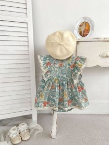 New 2024 Floral Print Baby Girl Romper Skirt: Cool Summer Outfit & Flying Sleeve Bottom Covering