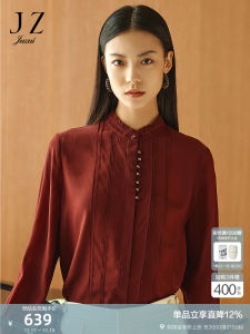 JZ 100% Mulberry Silk Womens Shirt Spring 2025 New Style H-Shape Cufflink Collar Casual Style Thin Long Sleeve Pure Color