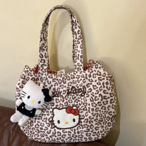 clu Korean Style Hello Kitty Leopard Print Shoulder Bag Casual Large Capacity Commuter Tote Bag ulc