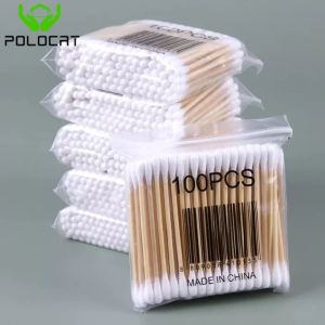 Polocat 100Pcs/bag Disposable Cotton Swabs Double Head Cotton Buds Cotton Tipped Applicator For Beauty Makeup Nose Ears Cleaning