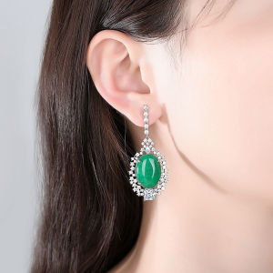 Sepj ต่างหูแต่งงานยาวขนาดใหญ่สําหรับเจ้าสาว SE459ประดับด้วยเพทายลูกบาศก์ขนาดเล็กแบบคลาสสิกหินสีเขียวมรกตสําหรับเจ้าสาว