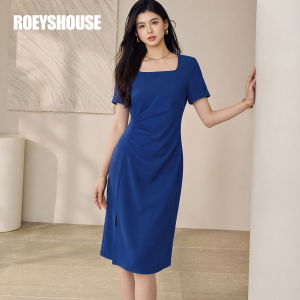 Roey s house | Đầm Midi Túi Xanh Đ_pe Cô_ng Cổ Vuông Tay Ngắn