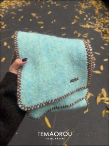 Ultra Soft Brown Edged Woolen Scarf Sky Blue Winter Fashion Trend Neck Warmer Comfortable Korean Style Womens Accessory