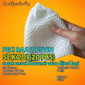 Peci Rajut Nanas Nilon Isi 20 PCS Warna Putih Atau Isi 1 Kodi All Size Khas Ust Arifin Ilham (Semua Ukuran Anak & Dewasa)