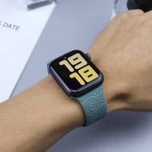 Engraved Floral Strap For Apple Watch Series 10 42mm 46mm Band 45mm 41mm 44mm 40mm 38mm 42mm Silicone Sport Bracelet iwatch Ultra 2 49mm series 9 8 7 6 5 4 3 2 se ultra 49mm strap