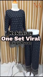 One Set Rayon Kemeja Lengan 7/8 dan Kulot Panjang Rayon Motif Adem dan Nyaman