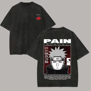 Bandai | Pain T Shirt Naruto Men Acid Wash Back Print Akatsuki Leader Anime Graphic Cotton Streetwear Rinnegan Vintage Bootleg Tee