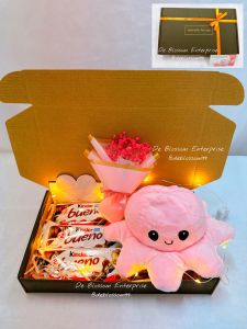Patung Sotong Coklat Kotak Hadiah Berwarna-warni Octopus Doll in Colour Gift Box Bouquet Gift Box