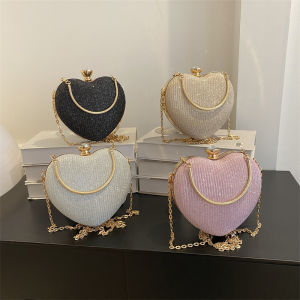 Evening Clutch Bag Women Bag Shiny Handbag Heart Shape Metal Clutches Bag Fashion Chain Shoulder Crossbody Bag Luxury Lady Purse