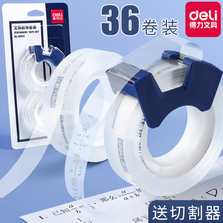 Deli Transparent Tape Small Office Supplies Hand Tear Error Correction Adhesive Tape Stick Words Narrow Width 1.2cm Large Roll