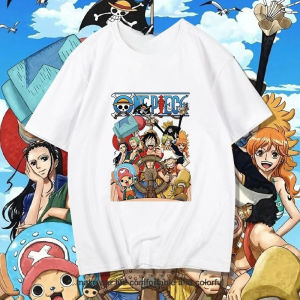 Bandai | One Piece Anime Collaboration T-shirt Top Pure Cotton Japanese-style Anime Couple American Loose One Piece Outfit