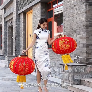 โคมแดงเฉลิมฉลองเทศกาล โคมตรุษจีน โคมเต็งลั้ง ผ้ากำมะหยี่ แขวนหน้าบ้าน ตกแต่งร้านค้า