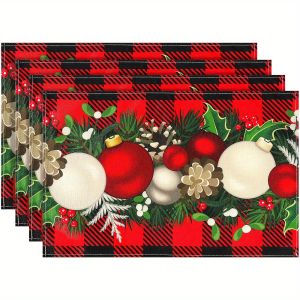 VIKAMA 4-Piece Christmas Double Holiday Placemats Black and Red Plaid Home Banquet Christmas Gathering Festive Table Decor
