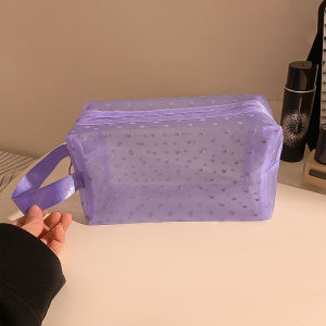 Transparent Heart Shaped Makeup Bag Womens Large Capacity Travel Toiletry Lipstick Storage Net Bag Portable Convenient