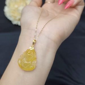 Q896 Dây chuyền v18k freesize + mặt hồ ly chúa Thạch Anh Tóc Vàng móc v10k Thổ và Kim - Phong Thuỷ TUDO P