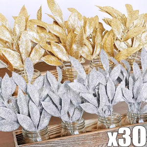 \ud83c\udf84Hàng sẵn có\ud83c\udf8430 chiếc lá phấn phủ màu vàng giáng sinh cây mô phỏng lá ô liu sáng bóng đồ cung ứng trang trí vòng hoa cây Nô-en nhà