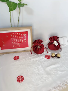 3pcs Red Wine Velvet Candy Bag For Wedding Gift Drawstring Bag Wedding Anniversary Candy Pack Pouch