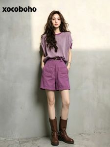 xocoboho | Fashionable Purple Tee and Shorts Set