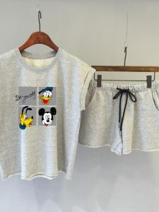 Large Size Mickey Sporty Casual Set Womens Loose 2025 New Summer Shorts Two-Piece Set Fashionable Trendy round Neck Pure E-Commerce
