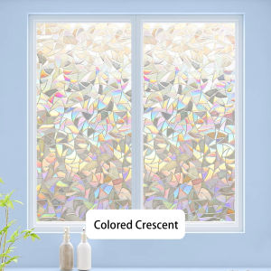 3D Stained Glass Window Film Anti Look Frosted Vinyl Privacy Stickers Static Cling Adhesive Shower Windows Rainbow Decoration