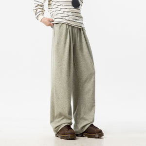 V37 Grey Wide Leg Mens Winter New Style Casual Pants Teens Fashion Brand Fleece Lined All-Match Slimming Straight Leg Trousers