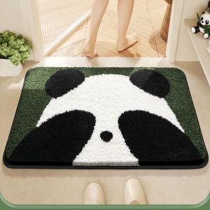 VIKAMA Square Panda Bath Mat Soft Fluffy Green Non Slip Rug Absorbent Shower Entry Bedroom Doormat Home Decor