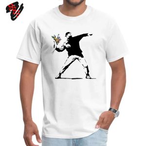 Bandai | Trendy Banksy Flower Thrower Printed T-Shirt for Men and Kids Summer Cotton Comfortable Novel Street Art Style Loose T-Shirt