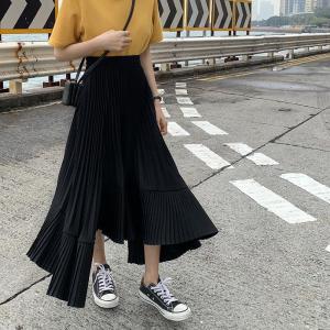 High Waist Irregular Pleated Skirt High Waist A- line Asymmetrical Pleated Skirt