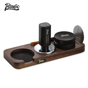 BINCOO Coffee Tamper Base Walnut Storage Board Powder Dispenser Coffee Utensil Set