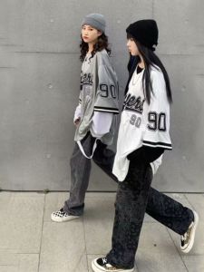 American High Street Hiphop Baseball Collar Short Sleeve Shirt Coat Mens and Womens Oversize Hiphop Drape Shirt