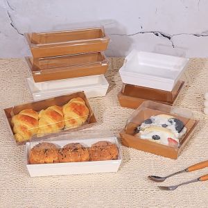 กล่องใส่เค้กฝาใส 50ชิ้น กล่องเค้ก กล่องอาหารว่าง กล่องกระดาษฝาใส ถาดกระดาษ พร้อมฝาPETกล่องครึ่งปอนด์ กล่องขนม กล่องแซนวิช กล่องอาหารว่าง