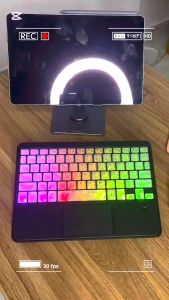 【Free Gift】Bàn phím và chuột không dây GOOJODOQ 10 inch Đèn nền có đèn nền LED Bàn phím Bluetooth đầy màu sắc cho máy tính xách tay