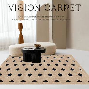 Luxurious Vintage French Style Checkered Carpet for Living Room Sofa Side Tea Table Full Room Layout Soundproofing Floor Mat