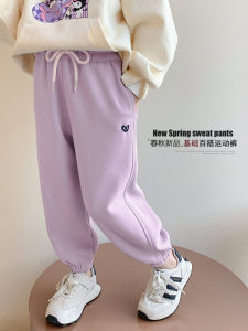Girls Sport Pants Spring Autumn Loose Casual Long Trousers Fashionable Childrens Autumn Wear Sweatpants Elastic Waistband