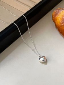 Blush Kiss Pure Silver Heart Necklace Exquisite Design Luxury Minimalist Gift for Girlfriend Korean Style Fashion Jewelry