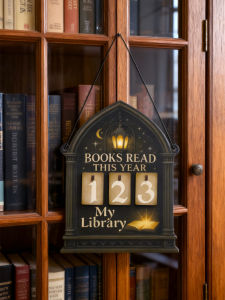 Magical Books Read Tracker SignHanging Library Decor with Number BoardsGothic Lantern & Moon DesignBook Lovers & Readers Gift