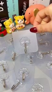 ตะขอแขวน ติดผนังแบบใส รูปดอกไม้ (ยาวพิเศษ) ติดผนังไม่เป็นรอย ผลิตจาก PP คุณภาพดี (แพ็ค 4 ชิ้น)