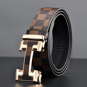 FengShun Mens Genuine Leather Belt with Automatic Buckle Fashionable Luxury Business Pants Belt Soft Surface Two Layer Cowhide