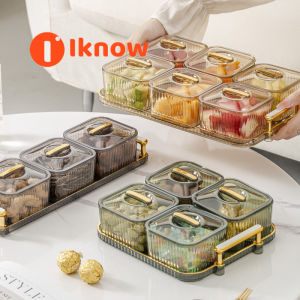 I know With Tray Food Grade Plastic Nordic Dessert Plate with Cover New Vertical Pattern Snack Bowl Household Living Room Fruit Dry Fruit Plate