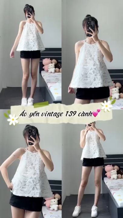 Áo Yếm Cột Dây Misoul, Áo 2 Dây Ren Cổ Yếm Hở Lưng Dáng Suông Họa Tiết 164